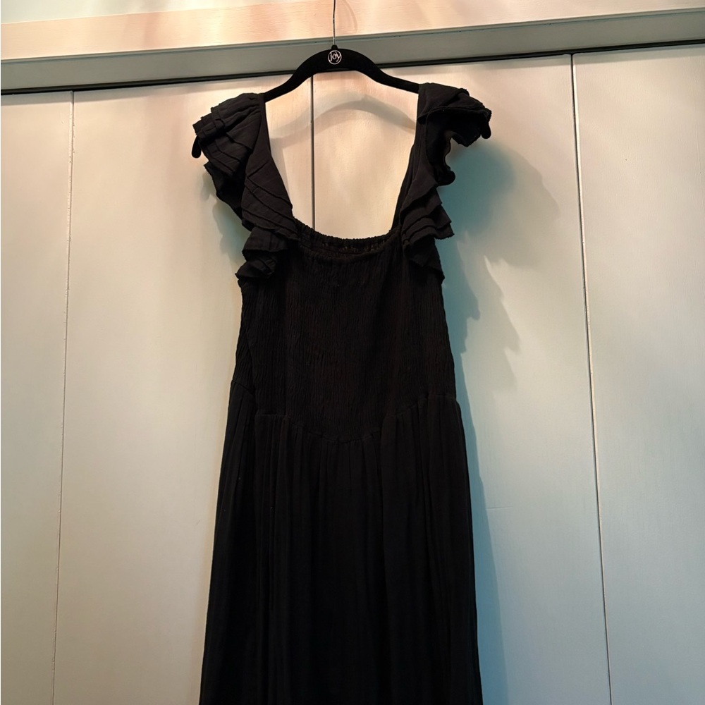 Cotton Gauze Black Ruffle Maxi Dress - Picture 2 of 5